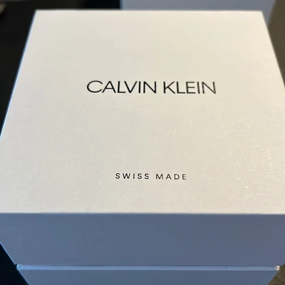 NWT Calvin Klein Swiss made women’s watch with black leather band